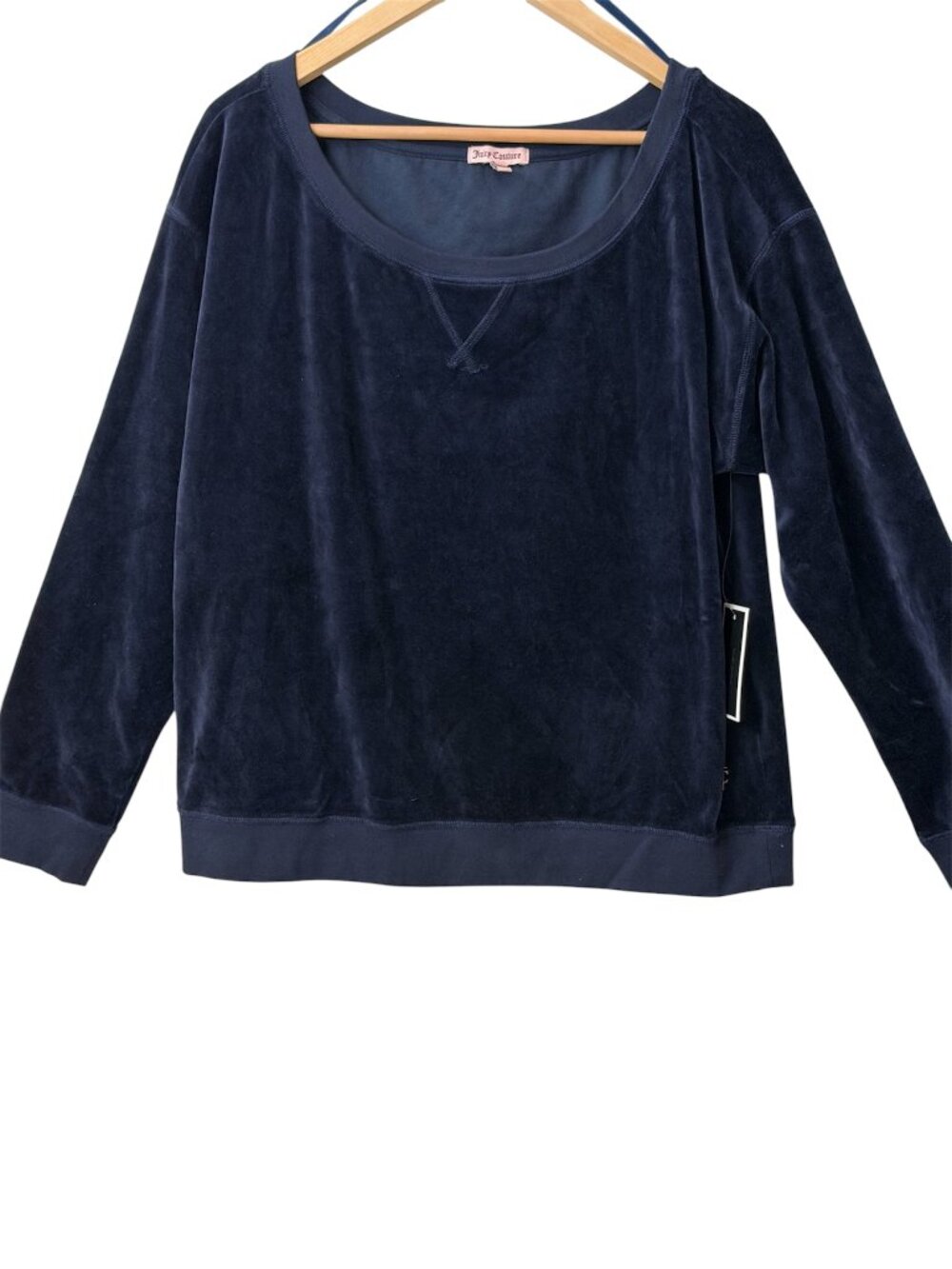 Juicy Couture Regal Off Shoulder Crew Velour Sweatshirt Lounge Y2K USA Navy XL